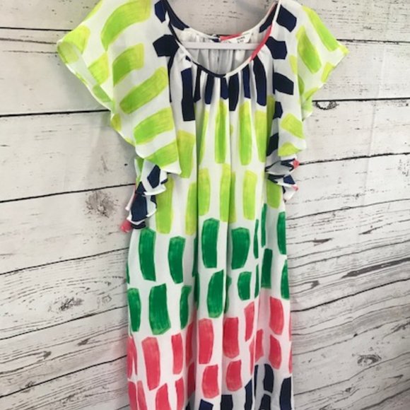 Crown & Ivy bright geometric ruffle shift dress - Picture 2 of 6